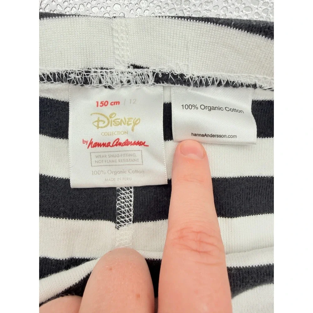 Hanna Andersson Disney Pajama Pants Kids 12‎ 150cm Black White Striped Organic